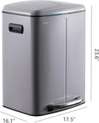 happimess HPM1005I Marco Rectangular 10.6-Gallon Double Bucket Trash Can with Soft-Close Lid, Fog Gray, Fingerprint Resistant, Modern, Minimalistic for Home, Kitchen, Office, Bedroom, Bathroom