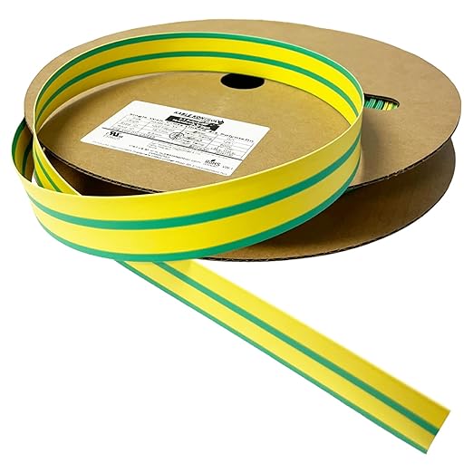 Kable Kontrol Heat Shrink Tubing - 1/2” Inch - 100' Ft Long, Yellow & Green Polyolefin - 2:1 Industrial Shrink Tube & Cable Sleeve for Electrical Wire Insulation - Rated for 600 V