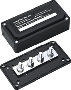 300A Bus Bar Box Nickel Plated Brass Power Distribution Block with 4xM8 (5/16 inch) Terminal Studs Negative Ground Battery Junction Block Buss Bar with Cover DC12 24 48V for Trailer Marine