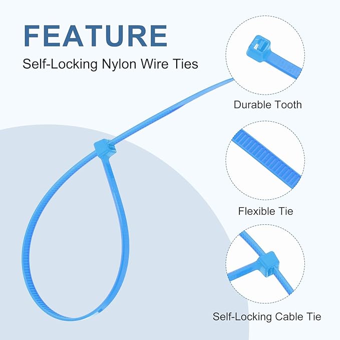 PATIKIL Cable Zip Ties 14 Inch, 100 Pcs Self-Locking Nylon Wire Tie Wraps Heavy Duty Cord Management with 50 lbs Tensile Strength for Indoor and Outdoor, Blue (0.2" W)