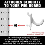 PegPro® J Hooks Kit for Standard “Wood Fiber” pegboard – Durable Plastic Pegboard Hooks - for Garage, Kitchen, Craft Room, and More (J Hook - 24 Pack, White)