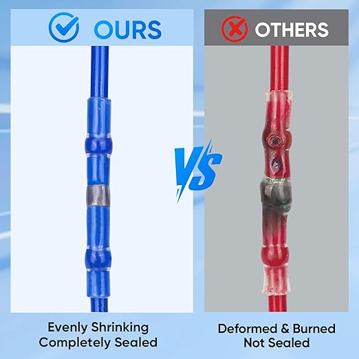 TICONN 150 PCS Solder Seal Wire Connectors, Heat Shrink Butt Connectors, Waterproof and Insulated Electrical Wire Terminals, Butt Splice (150PCS, Blue)