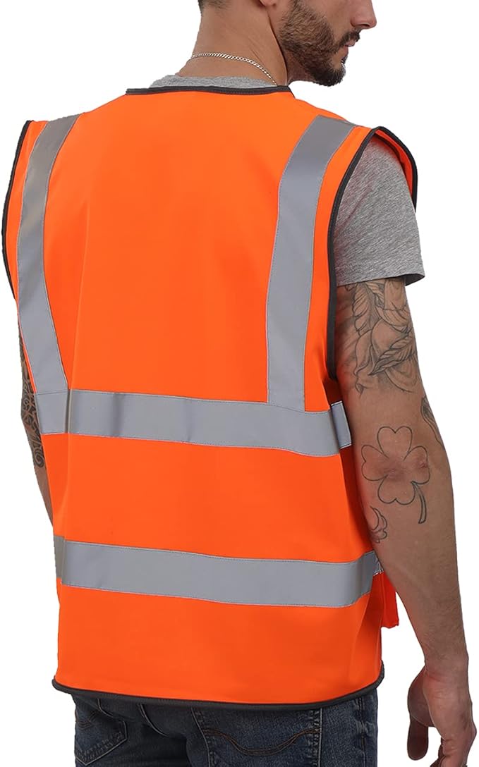 Dib Safety Vest Reflective ANSI Class 2, High Visibility Vest with Pockets and Zipper, Construction Work Vest Hi Vis Orange S