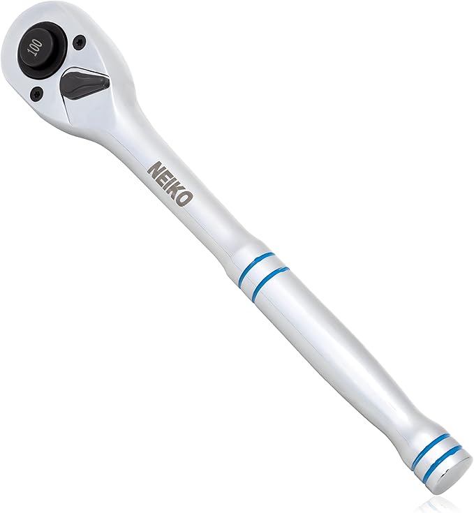 Neiko 03117A 1/2 Inch Ratchet Wrench, 100-Tooth Reversible Ratchet, 3.6 Degree, Quick Release 1/2 Drive Ratchet, 10" Long Handle Ratchet, Oval Head Socket Wrench, CR-V Steel Half Inch Rachet Wrench