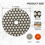 Dry Diamond Polishing Pads 4"/100mm - 8pcs Grit 200 Polish Pad Kit for Granite Marble Artificial Stone Quartz for Angle Grinder SANLEETEK