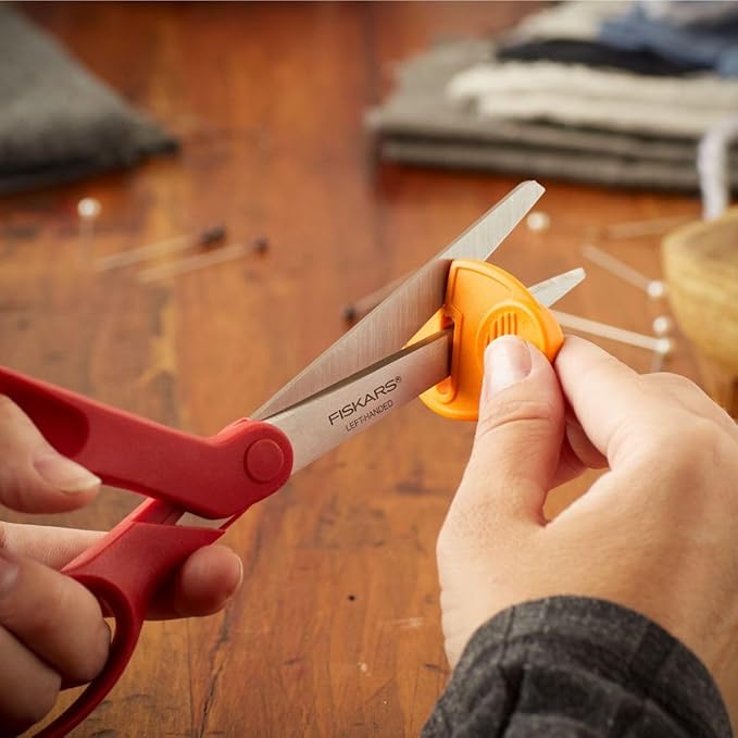 Fiskars All-Purpose Left-Handed Scissors - Ergonomically Contoured - 8" Stainless Steel - Paper and Fabric Scissors for Office, Arts, and Crafts - Red