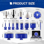 SHDIATOOL Diamond Tile Drill Bits Kit 15pcs, Porcelain Hole Saw Sets, Core Bits Cutter for Drilling Ceramic Marble Granite (6/8/10/20/25/35/50/75/100/20MM/2/SDS/HEX/6MM/4.5”)