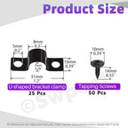 Swpeet 25Pcs 8mm Two Hole U Bracket Clamp with 50Pcs Self-tapping Screws Kit, U-Clamps, Metal Pipe Clamps, Pipe Strap Clamps, Conduit Tension Clips for Fixing Pipe or Cable