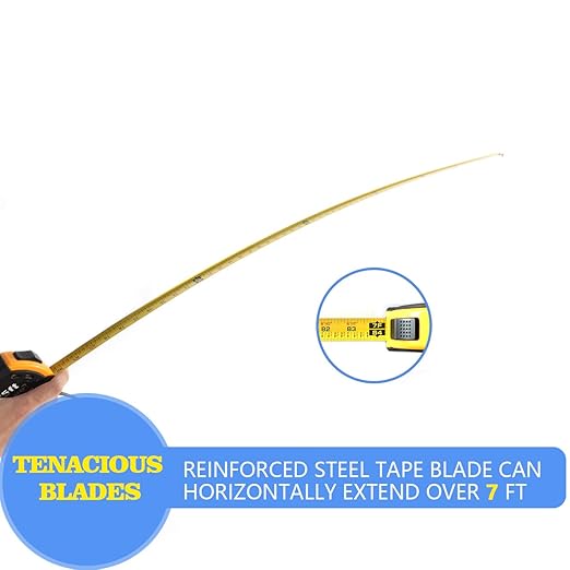 LAND 25Ft Retractable Measuring Tape - Self-Lock Heavy Duty Tape Measure, Magnetic Hook for Measurement Alone, TPR Rubber Protective Case (25FT AUTO)