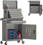 5-Drawer Tool Box with Wheels, Rolling Tool Storage Cabinet with Detachable Top Tool Chest and Locking Mechanism, Metal Tool Cart for Garage Workshop and Room Use (Gray)