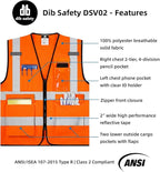 Dib Safety Vest Reflective ANSI Class 2, High Visibility Vest with Pockets and Zipper, Construction Work Vest Hi Vis Orange XL
