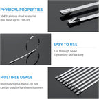 XINGO 16 inch Black Metal Zip Ties Heavy Duty 100 Pack, 304 Stainless Steel Zip Ties, 300lbs Tensile Strength, Multi-Purpose Self-Locking Cable Ties for Exhaust Wrap, Outdoor and Canopy Etc