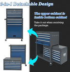 13 Drawers Tool Chest with Wheels,Large Capacity Tool Storage Cabinet with Removable Top Toolbox, Locking Mechanical Tool Cart with Liner,Suitable for Garages, Warehouses-Blue&Grey