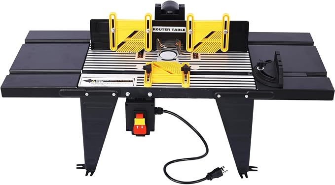 Electric Benchtop Router Table - Universal Benchtop Router Tables Top with Steel Stand, Adjustable Fence, Woodworking Craftsman Tool with Spacious Work Surface, Safety Guard, and Durable Construction