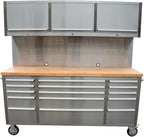 72 inch 15 Drawers Tool Chest with 3 Up Cabinet & Pegboard in Stainless Steel (Stainless Steel)