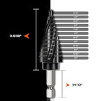 COMOWARE M35 Cobalt Step Drill Bit, 4 Spiral Flute, Step bit with 3/8" Hex Shank, 12 Sizes (3/16" to 7/8"), Steps bits for Metal, Stainless Steel, Aluminum/Wood/Plastic, Unibit for Electricians & DIY