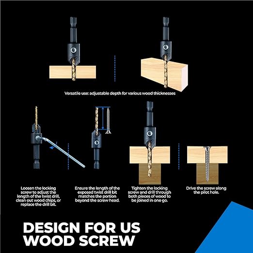 toolant 3pack#6 Silence Countersink Drill Bits Set for US Wood Screw, High-Speed Steel Counter Sink Drill Bit in One Step