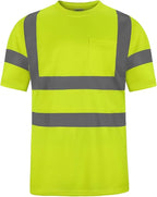 High Visibility Class 3 T Shirts，Hi Vis Safety Shirts with Reflective Strips and Pocket, Short Sleeve Quick Dry Mesh Construction Work Shirt for Men/Women Lime,3XL