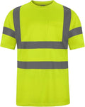 High Visibility Class 3 T Shirts，Hi Vis Safety Shirts with Reflective Strips and Pocket, Short Sleeve Quick Dry Mesh Construction Work Shirt for Men/Women Lime,2XL