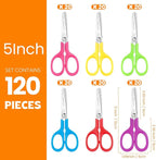 120Pack 5" Small School Student Blunt Craft Kids Scissors, Sharp Stainless Steel Blades Safety Comfort Grip Scissors for Kids Children Cutting Paper, 5Inch