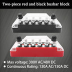 150A 12V-48V Bus Bar Marine Power Distribution Block with Cover with 6 x 1/4”Post,Battery Bus Bar (Pair,Red & Black),Automotive Busbars 12 Volt for Car Boat Solar Wiring