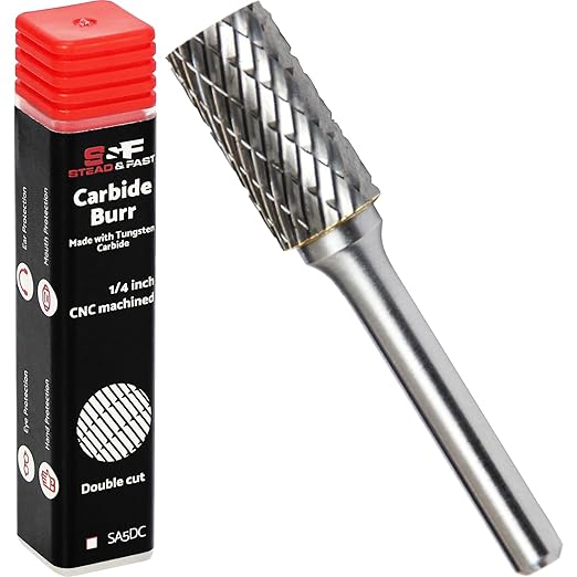 S&F STEAD & FAST Carbide Burr with 1/4” Shank 1/2” Cutter Dia 1” Length, Professional Grade Tungsten File, Die Grinder Bit for Metals, Rotary File Cylinder Shape, Grinding Burr bit