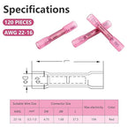 120 Pcs Heat Shrink Butt Connectors, AWG 22-16 Waterproof Insulated Electrical Wire Connectors, Crimp & Shrink Butt Splice Connectors Terminal for Automotive Marine Truck Trailer Stereo (Red)