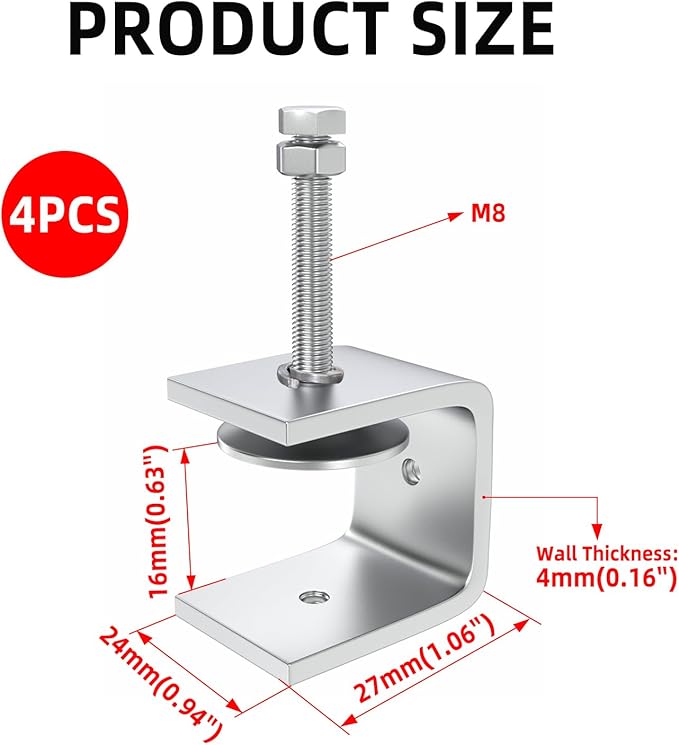 7/8 Inch Stainless Steel Heavy-Duty Clamp, Stainless Steel C-Shaped Clamp with 0.63-inch Opening, Suitable for Woodworking Bonding, Cutting and Installation. 6pcs