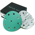 5-Inch 9-Hole 320 Grit Sanding Discs - Heavy-Duty Hook & Loop Film Discs - Sandpaper for Random Orbital Sanders - 50 Pack Box