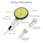 Dial Test Indicator Gauge 0-0.8mm, 0.01mm Accuracy, Lever Dial Test Indicator Gauge 0-40-0 Scale Yellow Dial Face with Installation Accessories 6mm/ 8mm Sleeves