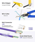 VCELINK Ethernet Crimping Tool Kit 105-in-1 for CAT7/CAT6A/CAT6/CAT5E/CAT5, RJ45 Crimp Tool Set with an Ethernet Crimper, Cable Tester, Wire Stripper and Cutter in a Cloth Bag