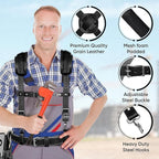 Heavy Duty 19 Pocket Leather Tool Belt Suspender Multipurpose Pockets Work Organizer Pouch Framing Fat Lip Tool Holder for Carpenter, Construction, Handyman, and Electrician Tool Belt Set