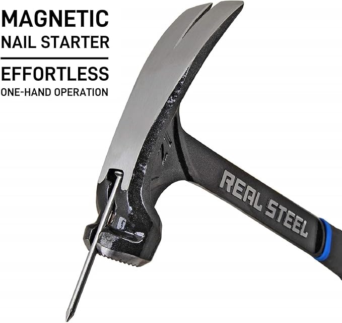 Real Steel 21 Oz One Piece Forged Milled Face Framing Hammer with Rip Claw 0517, Black