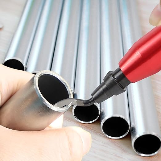 Premium Deburring Tool with 10 High-Speed Steel Blades – Ideal for Metal, Plastic, PVC, Copper & 3D Printed Edges – Professional Burr Removal Tool for Plumbing & DIY Projects(Red)