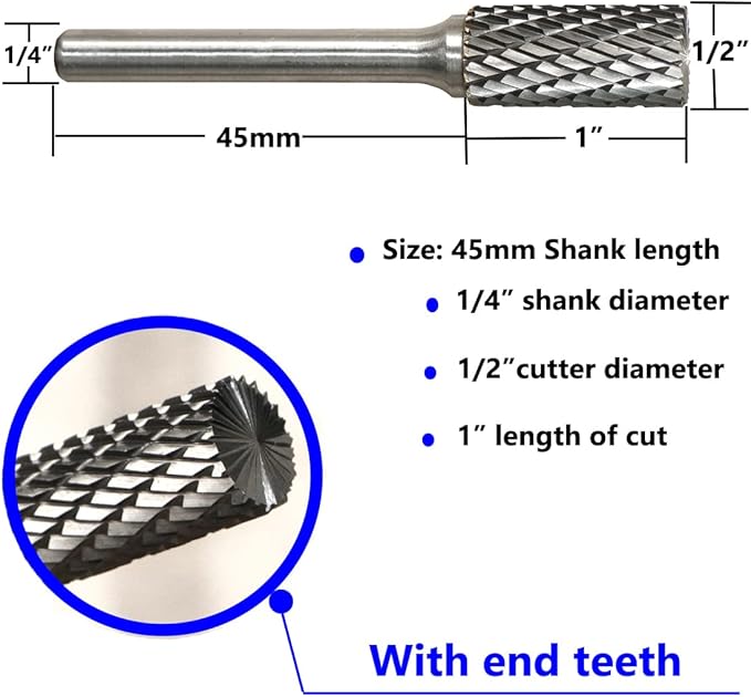 Carbide Burr Set 1/4" Shank SB-5 Die Grinder Bits Tungsten Double Cut Burr Bits (1/2" Cutter Dia X 1" Cutter Length) for Die Grinder Kits Metal Grinding Drilling Polishing (3pcs)