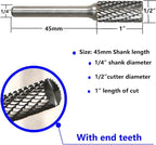 Carbide Burr Set 1/4" Shank SB-5 Die Grinder Bits Tungsten Double Cut Burr Bits (1/2" Cutter Dia X 1" Cutter Length) for Die Grinder Kits Metal Grinding Drilling Polishing (1pcs)