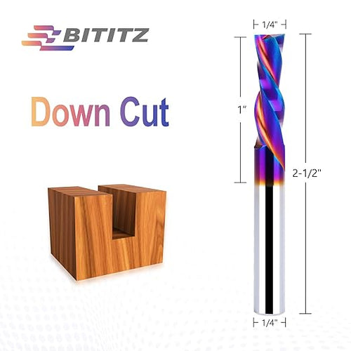 1/4 Inch Shank Downcut Spiral Router Bit | 1 Inch Cutting Length |CNC Router Bits for Precision Woodworking - Ideal for Slot Mortise, Engraving, and Clean Edges