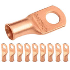 SELTERM 10pcs 4 AWG - 5/16" Stud (Wide Pad) - Battery Lugs, Heavy Duty Wire Lugs, Ring Terminals, Battery Cable Ends,4 Guage Terminals, UL Bare Copper Eyelets Electrical Battery Terminal Connectors