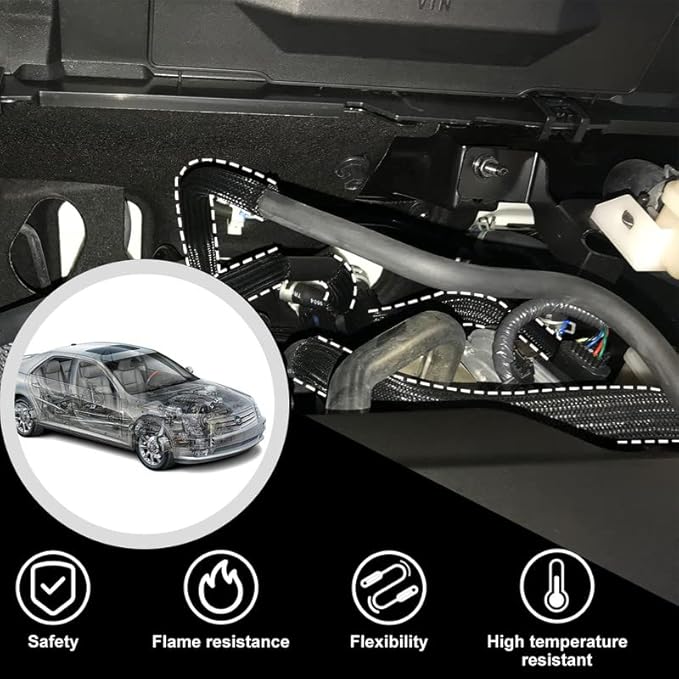 100ft-1/4inch PET Expandable Braided Sleeving Wire Loom Cable Sleeves Automotive Wire Sleeve Cable Management Wrap Wire Protector Tubing Desk Wire Organizer for Home, Office, Audio HDMI Cable, Black