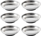 6 Pieces 4.2” Round Magnetic Bowl Trays Set Stainless Steel Magnet Tool Tray Parts Holder for Screws, Sockets, Bolts, Pins, Mechanic's and Automotive