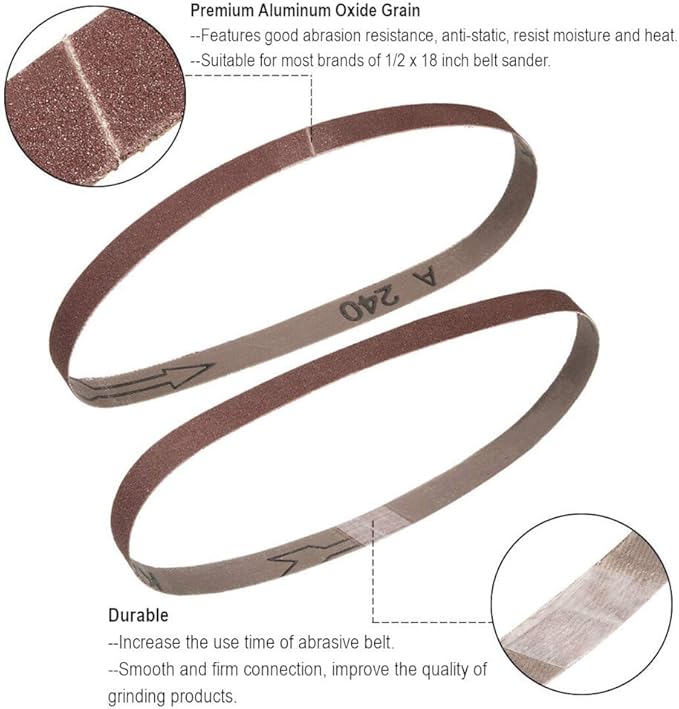 1/2 Inch x 18 Inch Sanding Belts, 80 Grits Aluminum Oxide Sanding Belt, Belt Sander Tool for Woodworking, Metal Polishing (30 Pack)