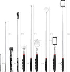 Preciva 5PCS Magnetic Telescoping Pick-up Tool Kit with 15lb &1lb Pick Up Rod, Round & Square 360 Swivel Adjustable Inspection Mirror and Telescoping Flexible LED Flashlight (Batteries Included)
