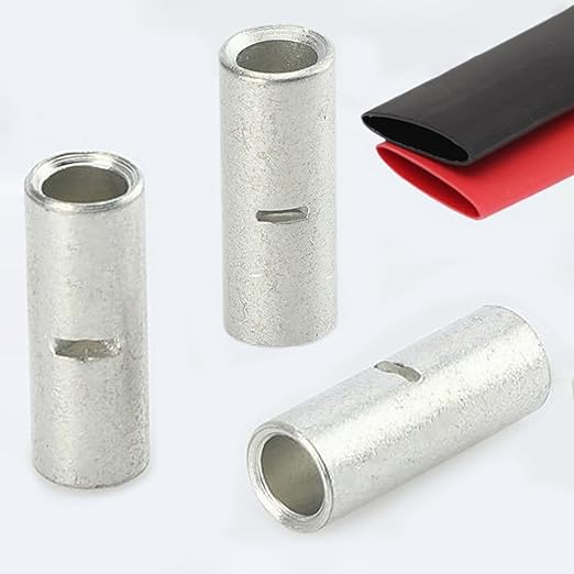 SVAAR 10PCS 1 Gauge Non Insulated Butt Connectors 1 AWG Uninsulated Butt Splice Connectors Crimp Repair Butt Splices Kit Tinned Copper Seamless Barrel Butt Splice Terminals & 10PCS 3:1 Heat Shrinks