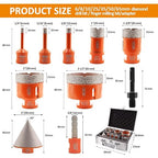 BGTEC Diamond Core Drill Bits Set - 10pcs Tile Hole Saw Kit 6/8/10/25/35/50/65mm with 10mm Diamond Finger Bits and 2" Chamfer Bits for Porcelain Ceramic Tile Granite Marble