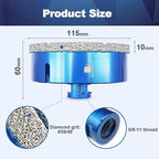 115mm Diamond Core Drill Bit for Porcelain Tile Ceramic Marble Granite Drilling,BRSCHNITT 2pcs Vacuum Brazed Diamond Hole Saw with 5/8-11 Thread (115mm 2pcs)