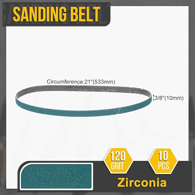 3/8 x 21 Inch Sanding Belt, 10 Pcs 120 Grit Zirconia Knife Sharpener Belts Work Sharpening for Belt Sander Knife Carving Tool Metal Working