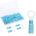 100 Pack Heat Shrink Ring Terminals - 5/16" - Blue 16-14 AWG Marine Grade Heat Shrink Wire Connectors - Tinned Red Copper Eyelet Wire Connectors