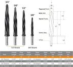 4pcs Bridge/Construction Reamer Set, 3/8", 1/2", 5/8", 3/4”, M35 HSS Taper Chucking Reamer Drill Bit for Steel Alloy Aluminum Metal Wood Plastic, 3/8" or 1/2" Shank, to Enlarge/Align Holes