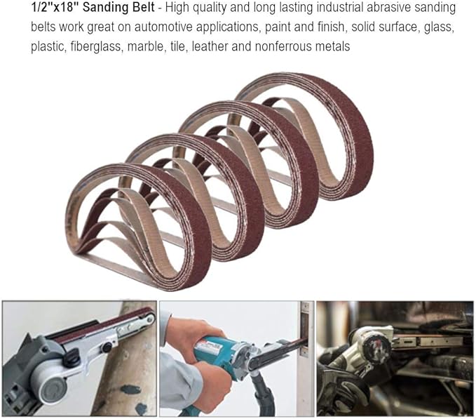 1/2 Inch x 18 Inch Sanding Belts, 40 Grits Aluminum Oxide Sanding Belt, Belt Sander Tool for Woodworking, Metal Polishing (30 Pack)