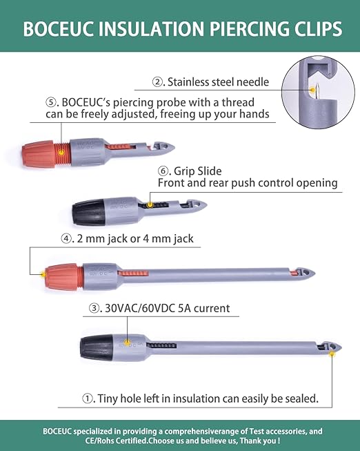Heavy Duty Wire Piercing Probe, Multimeter Probes Kit for 2mm Standard Pin Tip